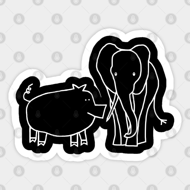 Pig and Elephant Minimal Line Drawing Sticker by ellenhenryart